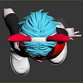Anime Game Character With Blue Hair Red Rabbit Ears Black Top Red Shorts Standing Pose