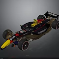 Blue And Yellow Formula 1 Race Car With Oracle Grace Logos And Red Rims