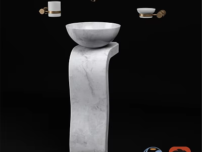 Marble Pedestal Washbasin With Elegant Faucet And Wall Mounted Accessories 3d model