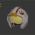 Sci fi Combat Weapon Helmet With White Red Accents And Gold Visor 3d model