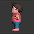 Cartoon Man With Brown Hair In Pink T-Shirt Yellow Star Blue Shorts And Open Arms