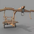 Rustic Vintage Wooden Handcart With Spoked Wheels And Metal Hooks Details