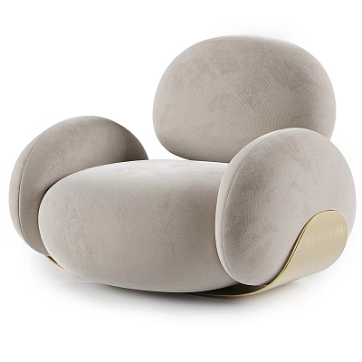 Modern Light Gray Velvet Armchair With Round Shape And Gold Base Design 3d model