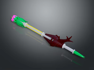 Colorful Fantasy Weapon 3D Model With Green Pink Red Parts And Creative Design 3d model