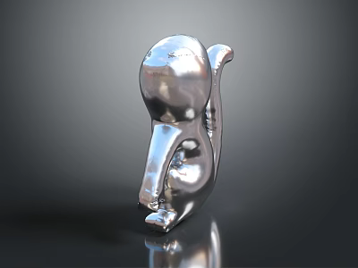 Smooth Silver Surface Animal Sculpture Standing Pose with Reflective Shine on Dark Background 3d model