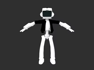 Game and Movie Robot Character 3D Model with White Body and Black Jacket 3d model