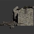 Ancient Stone Architectural Structure With Ruined Walls Wooden Beams And Stairs