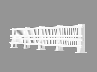White Road Guardrail With Multiple Rails And Support Posts For Traffic Safety 3d model