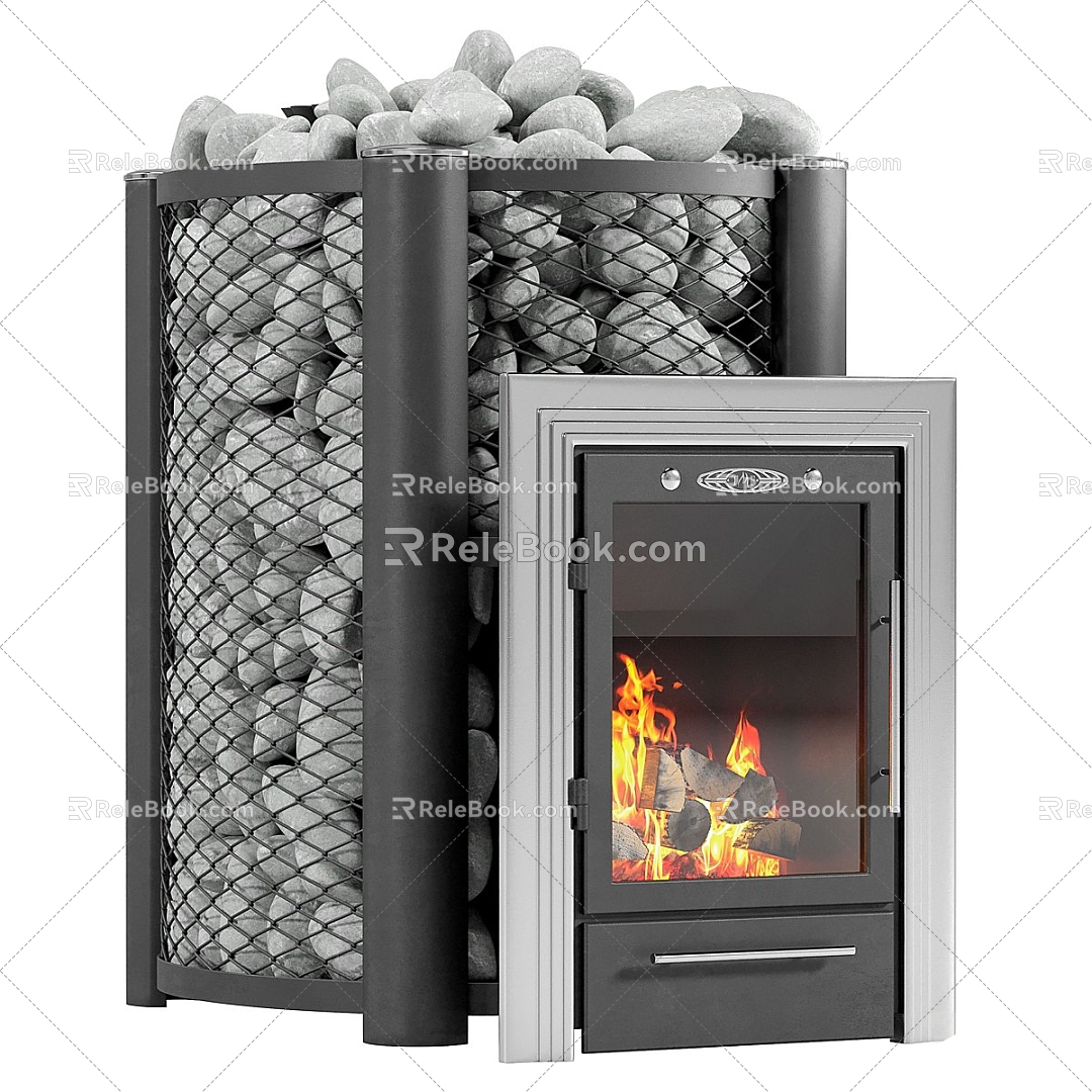 modern fireplace stove stone 3d model