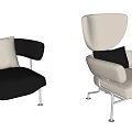 Modern Leisure Chair In Black White Leather With Metal Frame And Accent Pillow