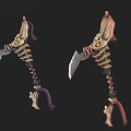 Fantasy Skeleton Weapon With Glowing Green Yellow Eyes And Purple Red Accents