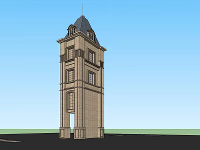 Classical Stone Tower With Multi Story Structure Spire Windows And Balconies 3d model