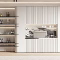 Elegant Modern Wine Cabinet Interior Design With Open Shelves Marble Counter and Glass Doors