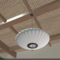 White Pleated Pendant Light In Wooden Frame Woven Ceiling Interior 3d model