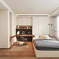 Modern Tatami Bedroom With Tatami Bed White Cabinets Wooden Desk And Green Plant