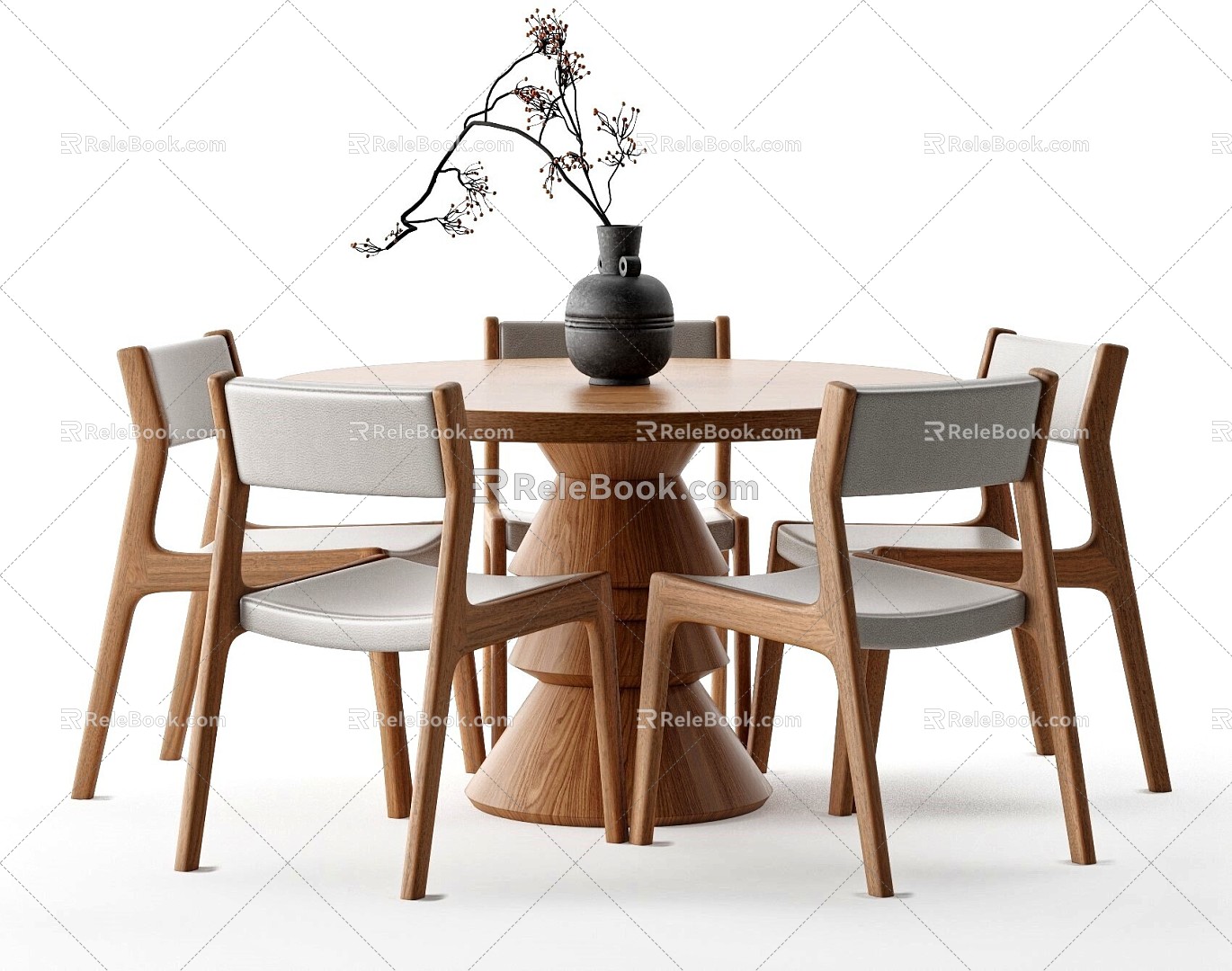 Quiet Dining Table and Chair Combination Round Dining Table Dining Chair Ornaments 3d model