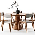 Quiet Dining Table and Chair Combination Round Dining Table Dining Chair Ornaments 3d model