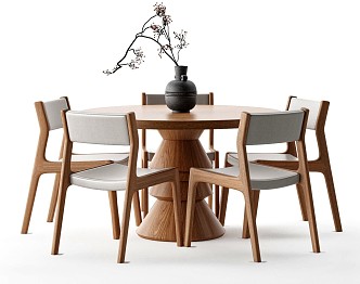 Quiet Dining Table and Chair Combination Round Dining Table Dining Chair Ornaments 3d model