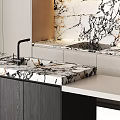 Modern Kitchen Interior Design With Marble Backsplash Island Countertop And Cabinets
