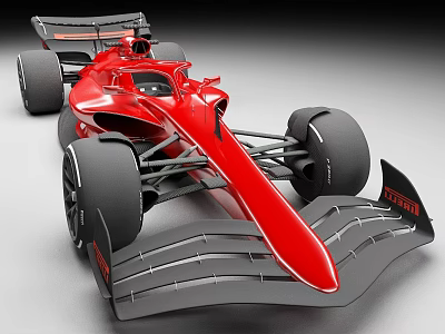 Red Streamlined Racing Car With F1 Style Design Large Wheels And Aerodynamic Wings 3d model