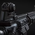 Modern Tactical Black Rifle with Mounted Scope and Detailed Rail Handguard Design