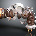Skull Decorated Medieval Style Weapon With Leather Wrapping Metal Parts Gold Accents And Bone Elements