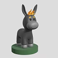 Decorative Small Gray Donkey Figurine With Orange Mane On Green Base