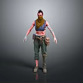 Warrior Character With Red Hair Yellow Scarf Blue Vest Arm Tattoos Green Pants