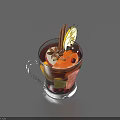 Warm Dark Spiced Beverage with Cinnamon Stick Lemon Slice and Anise Star in Glass Mug