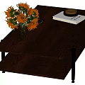 Coffee Table With Gray Top Dark Shelf Vase Orange Flowers Sunglasses Book And Black Ring