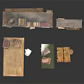 Vintage Storage Shelves With Books Statue Vases Wooden Table And Boxes