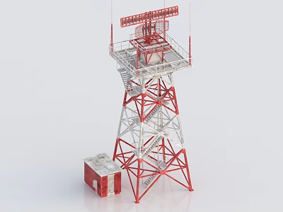 Industrial Communication Tower Equipment With Metal Frame Platform Ladder And Red Cabinet 3d model
