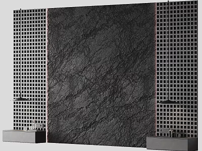 Contemporary Bed Background Wall Design With Textured Surface And Grid Side Panels 3d model