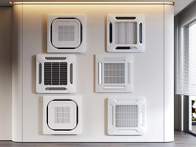 Stylish Modern Air Conditioner Vents With Various Designs On White Wall 3d model