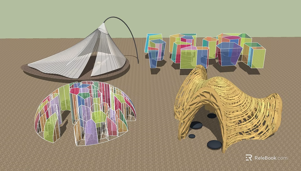 Modern Art Installations With Colorful Cubes Woven Sculptures And Transparent Designs 3d model 
