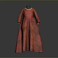 Elegant Red Long Dress With White Collar And Intricate Patterned Design