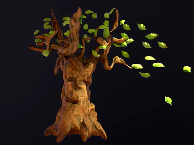 Cartoon Scene Featuring a Brown Trunk Tree With Green Leaves Falling Down 3d model