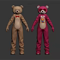 Brown And Pink Bear Costumes With Red Bowtie Mask And Colorful Chest Design
