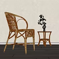 Natural Rattan Lounge Chair With Side Table And Vase Flowers In Living Room Interior