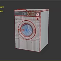 Silver Metal Upright Washing Machine With Circular Transparent Door And Green Drum