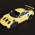 Yellow Porsche High Performance Sports Car with Rear Spoiler Black Wheels Aerodynamic Design