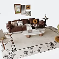 Cozy Sofa and Coffee Table Set with Decorative Pillows Wall Art and Patterned Rug 3d model