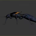 Insect with Blue Body and Yellow Transparent Wings Featuring Red Patterns on Dark Background