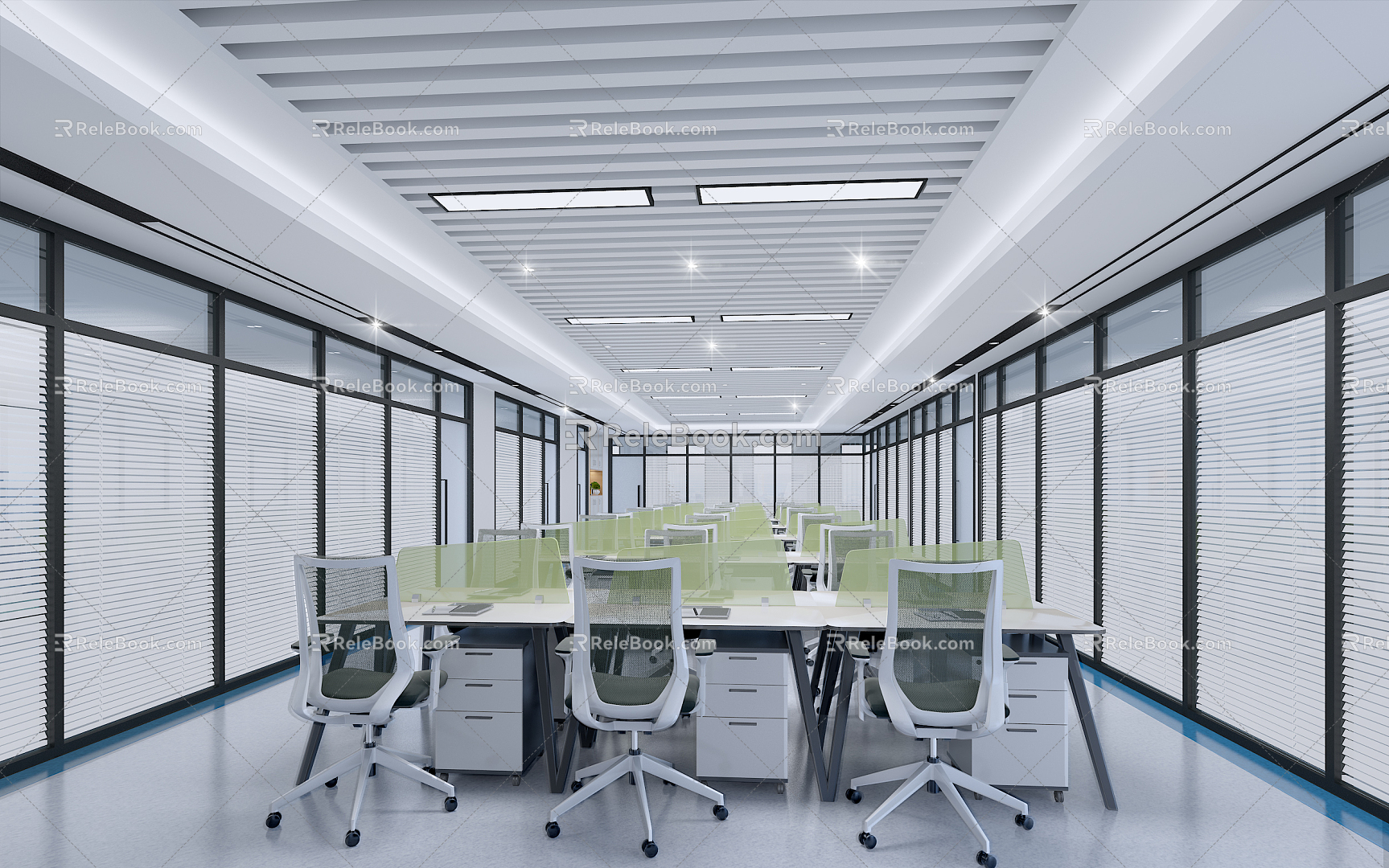 Modern Public Office Area Technology Company Open Office Area White Simple Glass Partition 3d model