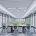 Modern Public Office Area Technology Company Open Office Area White Simple Glass Partition 3d model