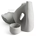 Artistic Sculptures With Textured White Design Hollow Hole And Small Dark Handcrafted Container