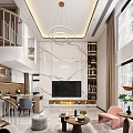 Duplex Living Room With Green Wall Spiral Staircase Modern Chandelier Sofa And Decorative Painting