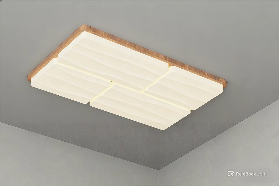 Modern Wooden Frame Ceiling Light with White Light Panels for Home Interior 3d model 