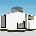 Modern Detached House With Large Glass Windows Flat Roof And Green Lawn