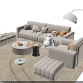 Modern Plush Sofa And Coffee Table Set For Cozy Living Room With Cushions And Rug